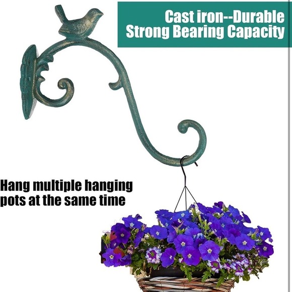 Cast Iron Bird Plant Hanger Wall Hook Decorative Garden Decor Teal Outdoor 10" - Picture 2 of 6